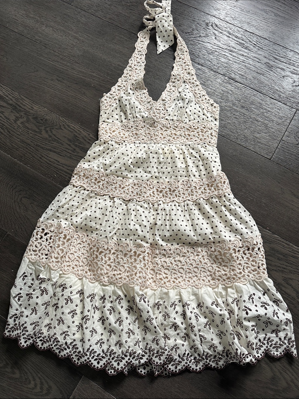 BCBG Cream Halter Polka Dot Lace Sundress- Needs new zipper